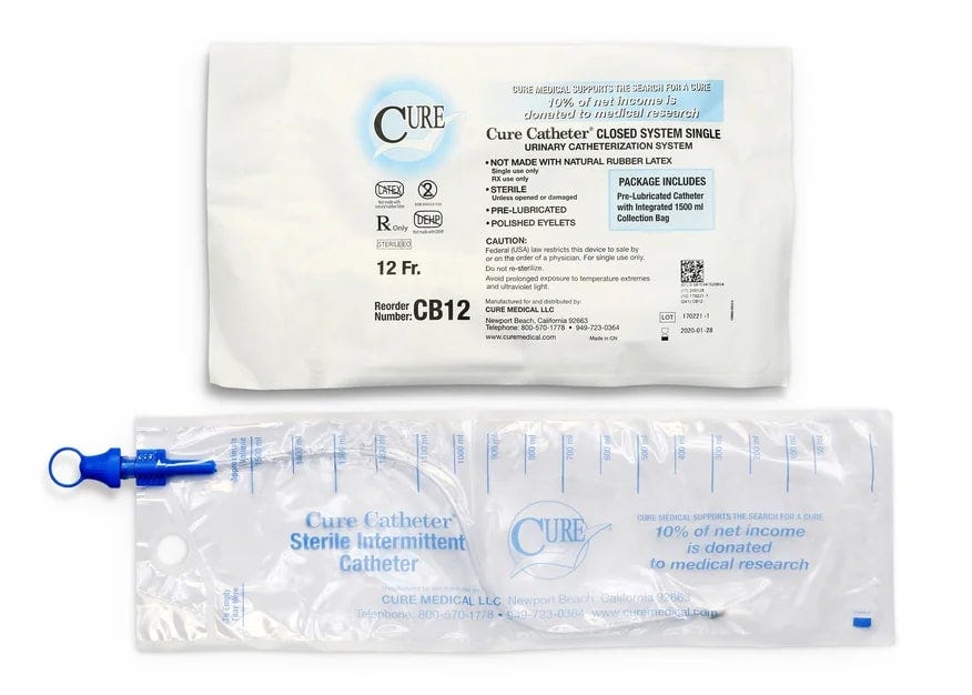 Cure Catheter Closed System Pre Lubricated Fg12 Unisex 25cm White