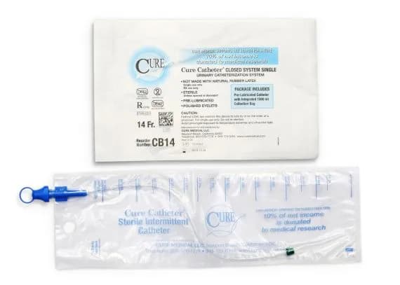Cure Catheter Closed System Pre Lubricated Fg14 Unisex 25cm Green