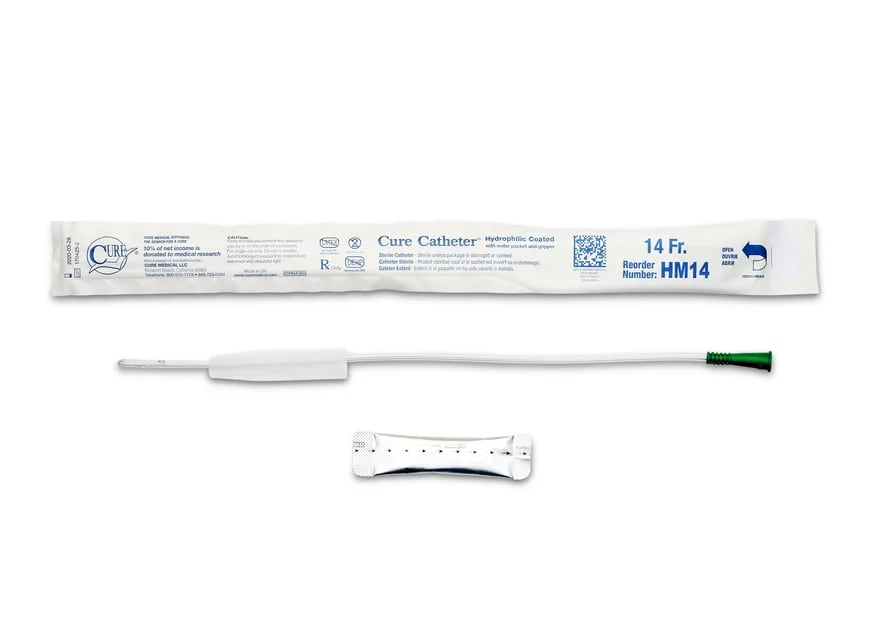 Cure Catheter Hydrophilic Coude Tip Fg14 Male 40cm Green