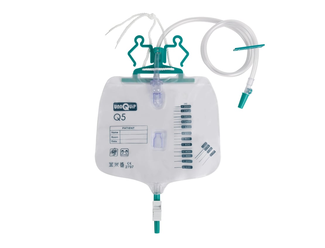 Unoquip Urine Drainage Bed Bag Csb Q5 Nrv Cv Hanger 2000ml 110cm Tube