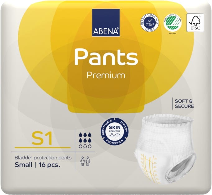 Abena Pants S1 Small Waist 60 90cm Unisex 1400ml White/ Yellow Stripe