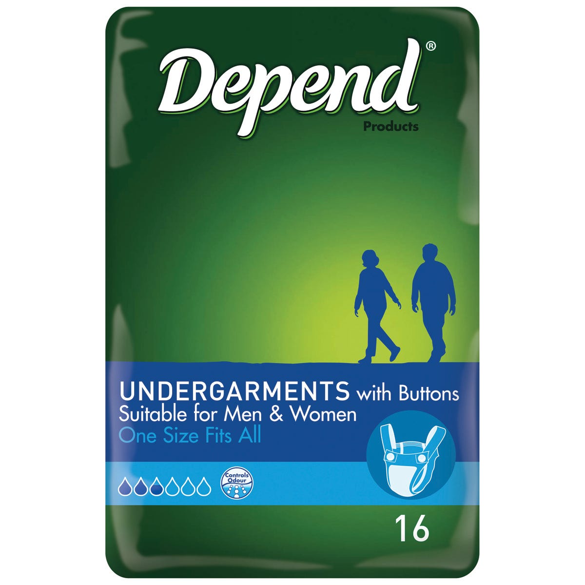 Depend Undergarment With Buttons One Size Fits All 450ml