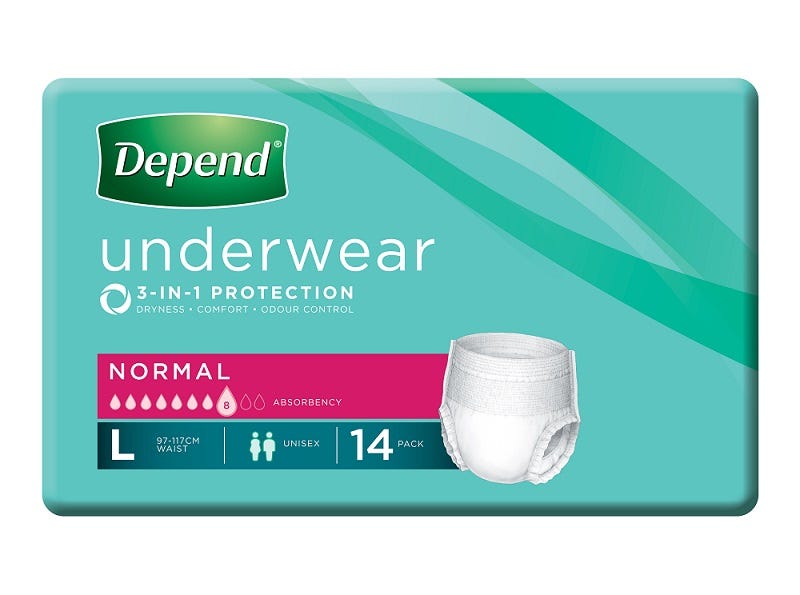 Depend Normal Underwear Large 97 127cm Unisex 850ml White