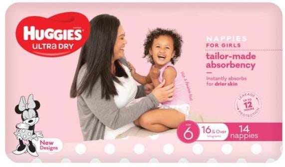Huggies Nappies Ultra Dry Junior Size 6 Girl 16kg+ White